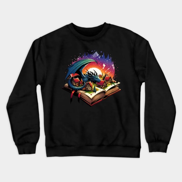 Dragon Fantasy Books Reading is Fun Crewneck Sweatshirt by TomFrontierArt